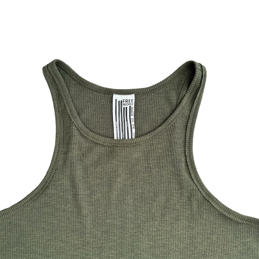 Free People racerback long beach tank top ribbed green flowy swing army Small - Picture 2 of 4